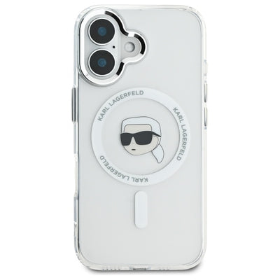 Karl Lagerfeld IML Metal Karl Head MagSafe Case for iPhone 16 Plus - White