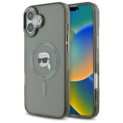 Karl Lagerfeld IML Metal Karl Head MagSafe iPhone 16 Plus Case - Black