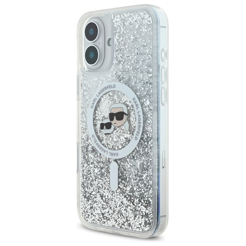 Karl Lagerfeld Liquid Glitter Karl &amp; Choupette Head Magsafe iPhone 16 Plus Case - Clear