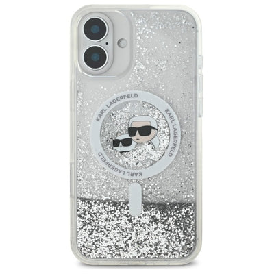 Karl Lagerfeld Liquid Glitter Karl &amp; Choupette Head Magsafe iPhone 16 Plus Case - Clear