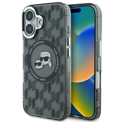 Karl Lagerfeld IML Monogram Karl &amp; Choupette Head MagSafe iPhone 16 Case - Black
