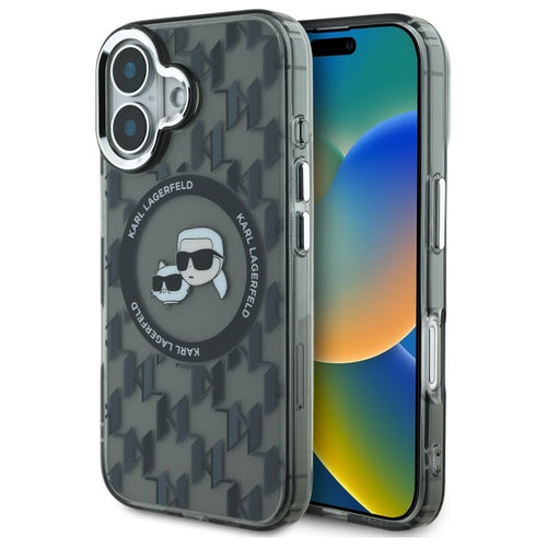 Karl Lagerfeld IML Monogram Karl &amp; Choupette Head MagSafe iPhone 16 Case - Black