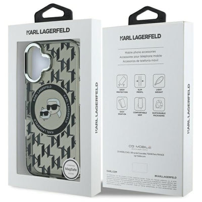 Karl Lagerfeld IML Monogram Karl &amp; Choupette Head MagSafe iPhone 16 Case - Black