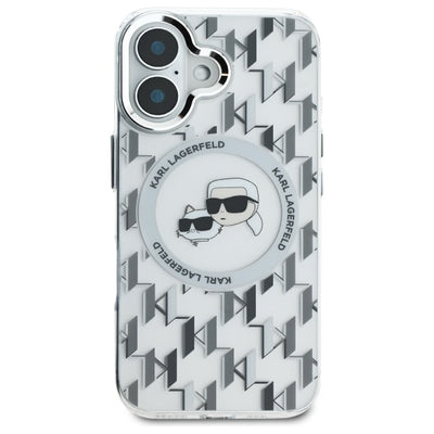 Karl Lagerfeld IML Monogram Karl &amp; Choupette Head MagSafe iPhone 16 Case - Clear