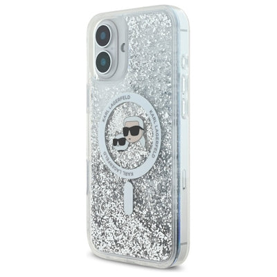 Karl Lagerfeld Liquid Glitter Karl&amp;Choupette Head Magsafe iPhone 16 Case - Clear