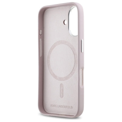 Karl Lagerfeld FW Metal Plate MagSafe iPhone 16 Case - Pink