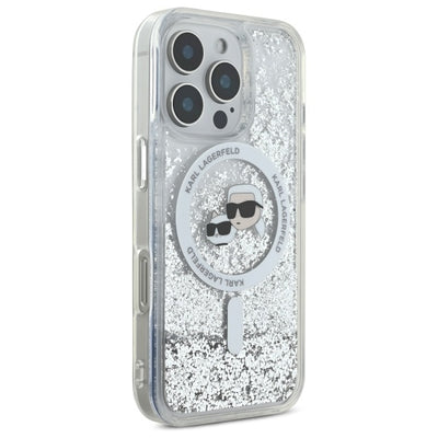 Karl Lagerfeld Liquid Glitter Karl &amp; Choupette Head Magsafe Case for iPhone 16 Pro Max - Clear