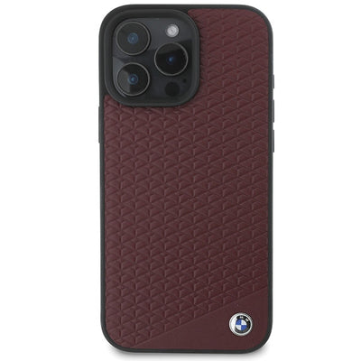 BMW Sign Leather Diamond Metal Logo MagSafe Case for iPhone 16 Pro Max - Red