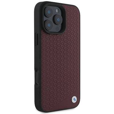 BMW Sign Leather Diamond Metal Logo MagSafe Case for iPhone 16 Pro Max - Red