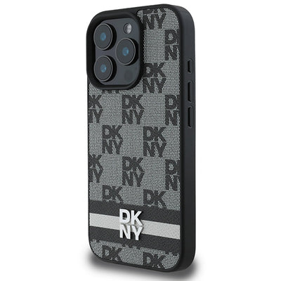 DKNY Checkered Pattern &amp; Printed Stripes Case for iPhone 16 Pro - Black