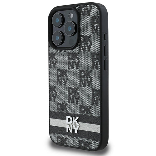 DKNY Checkered Pattern &amp; Printed Stripes Case for iPhone 16 Pro - Black