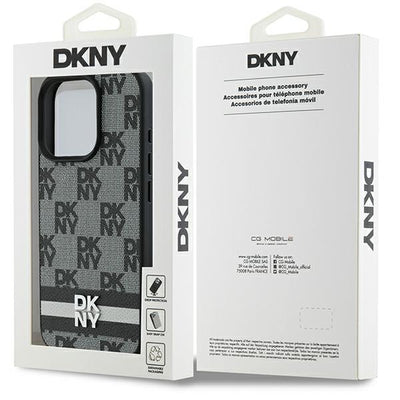 DKNY Checkered Pattern &amp; Printed Stripes Case for iPhone 16 Pro - Black