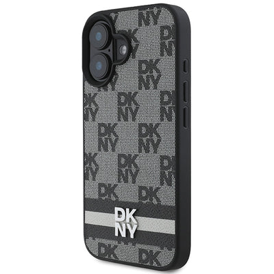 DKNY Checkered Pattern &amp; Printed Stripes iPhone 16 Case - Black
