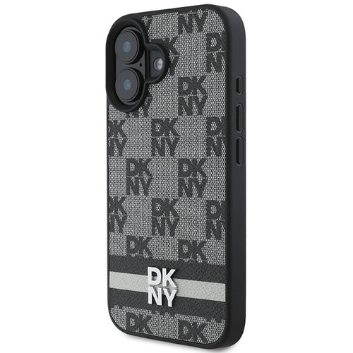 DKNY Checkered Pattern &amp; Printed Stripes iPhone 16 Case - Black