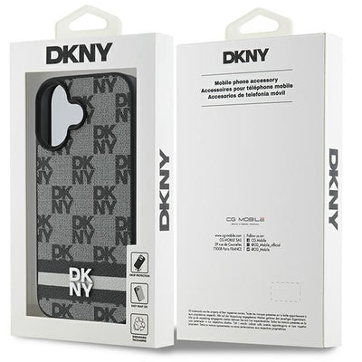 DKNY Checkered Pattern &amp; Printed Stripes iPhone 16 Case - Black