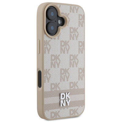 DKNY Checkered Pattern &amp; Printed Stripes iPhone 16 Case - Pink