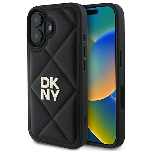 DKNY Quilted Stack Logo iPhone 16 Case - Black