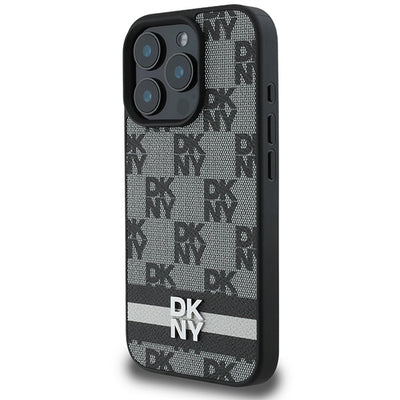 DKNY Checkered Pattern &amp; Printed Stripes Case for iPhone 16 Pro Max - Black