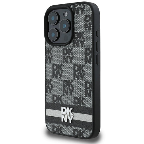 DKNY Checkered Pattern &amp; Printed Stripes Case for iPhone 16 Pro Max - Black