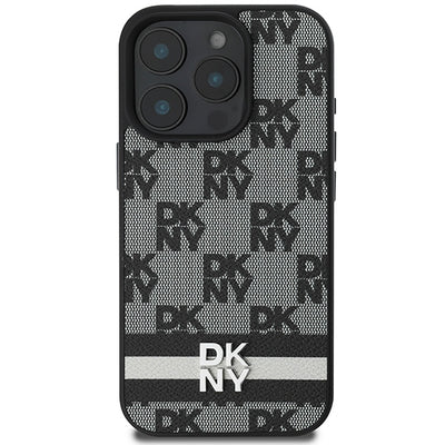 DKNY Checkered Pattern &amp; Printed Stripes Case for iPhone 16 Pro Max - Black