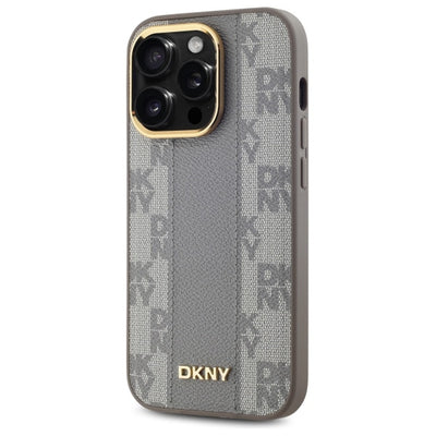 DKNY Leather Checkered Mono Pattern MagSafe iPhone 14 Pro Case - Beige