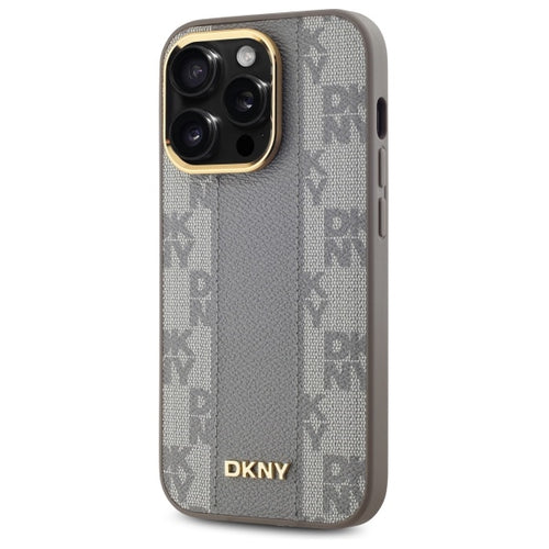 DKNY Leather Checkered Mono Pattern MagSafe iPhone 14 Pro Case - Beige