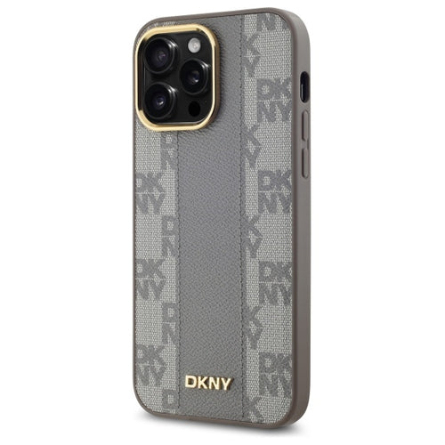 DKNY Leather Checkered Mono Pattern MagSafe iPhone 14 Pro Max Case - Beige