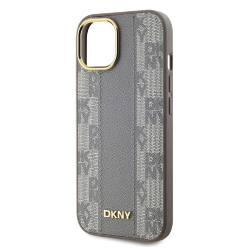 DKNY Leather Checkered Mono Pattern MagSafe iPhone 15 Case - Beige