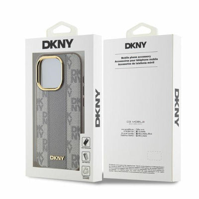 DKNY Leather Checkered Mono Pattern MagSafe iPhone 15 Pro Max Case - Beige