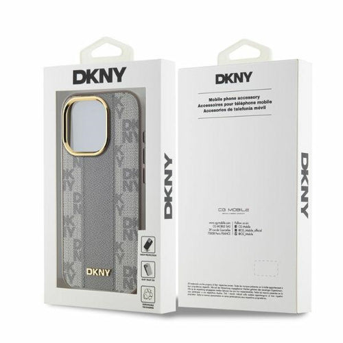 DKNY Leather Checkered Mono Pattern MagSafe iPhone 15 Pro Max Case - Beige