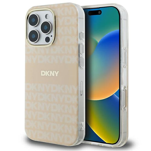 DKNY Repeat Texture Pattern &amp; Stripe MagSafe iPhone 16 Pro Case - Pink