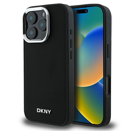 DKNY Plain Silver Logo MagSafe iPhone 16 Pro Case - Black