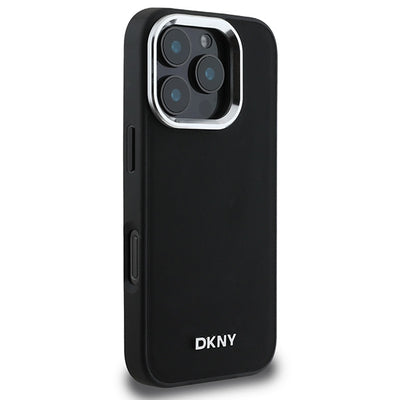 DKNY Plain Silver Logo MagSafe iPhone 16 Pro Case - Black