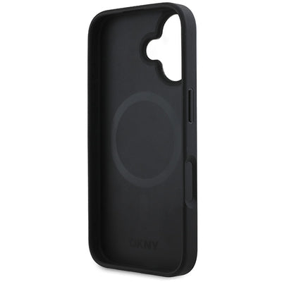 DKNY Plain Silver Logo MagSafe iPhone 16 Case - Black