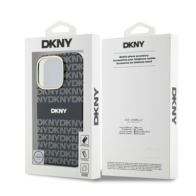 DKNY Repeat Texture Pattern With Stripe case for iPhone 16 Pro Max - black