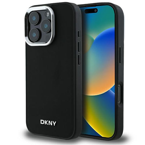 DKNY Plain Silver Logo MagSafe iPhone 16 Pro Max Case - Black