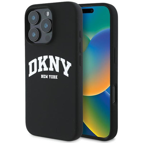 DKNY Silicone White Printed Logo MagSafe Case for iPhone 16 Pro Max - Black
