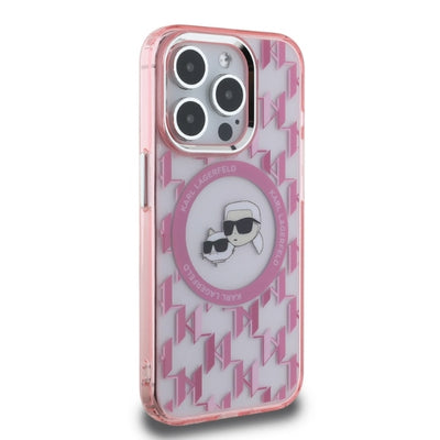 Karl Lagerfeld IML Monogram Karl &amp; Choupette Head MagSafe iPhone 15 Pro Case - Pink