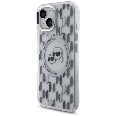 Karl Lagerfeld IML Monogram Karl &amp; Choupette Head MagSafe iPhone 15 Case - Clear