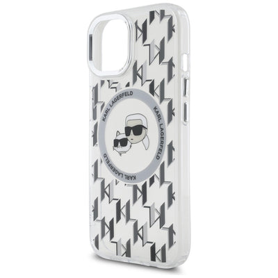 Karl Lagerfeld IML Monogram Karl &amp; Choupette Head MagSafe iPhone 15 Case - Clear