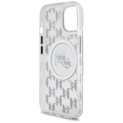 Karl Lagerfeld IML Monogram Karl &amp; Choupette Head MagSafe iPhone 15 Case - Clear