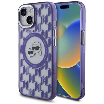 Karl Lagerfeld IML Monogram Karl &amp; Choupette Head MagSafe iPhone 15 Case - Purple