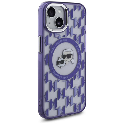 Karl Lagerfeld IML Monogram Karl &amp; Choupette Head MagSafe iPhone 15 Case - Purple