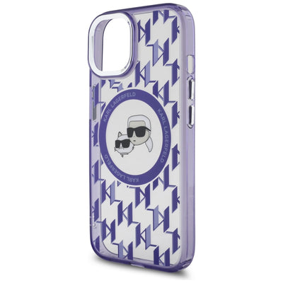 Karl Lagerfeld IML Monogram Karl &amp; Choupette Head MagSafe iPhone 15 Case - Purple