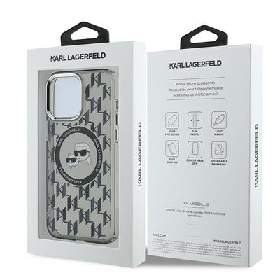 Karl Lagerfeld IML Monogram Karl &amp; Choupette Head MagSafe Case for iPhone 15 Pro Max - Black