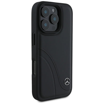 Mercedes MB Curved Stitches Leather iPhone 16 Pro Case - Black