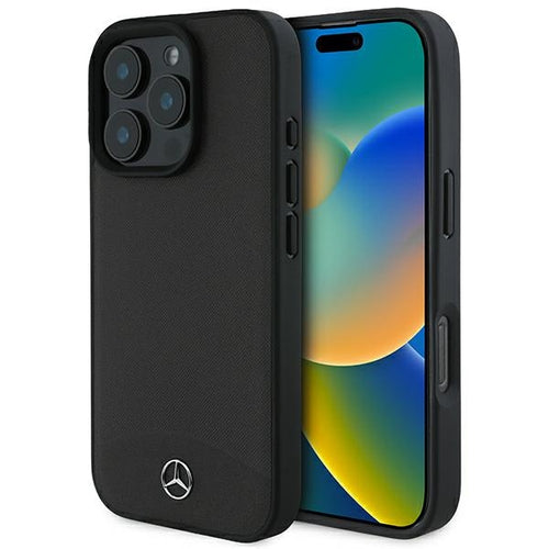 Mercedes Textured And Plain Leather MagSafe case for iPhone 16 Pro - black