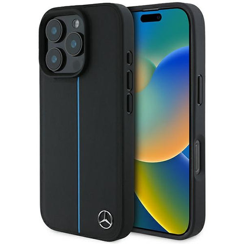 Mercedes MB Blue Line Leather MagSafe iPhone 16 Pro Case - Black