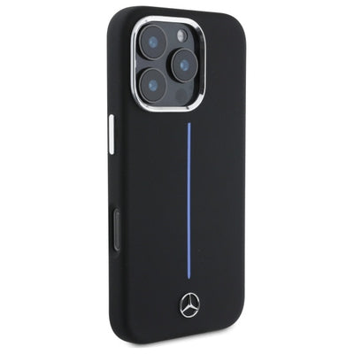 Mercedes Silicone Blue Stripe MagSafe iPhone 16 Pro Case - Black