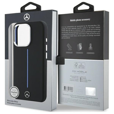 Mercedes Silicone Blue Stripe MagSafe iPhone 16 Pro Case - Black